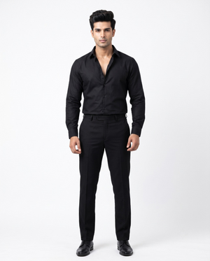 FIRSTLAYER Men's Cotton Blend Formal Shirt | Stretch Fabric | Tailored Fit | Full Sleeve |Black