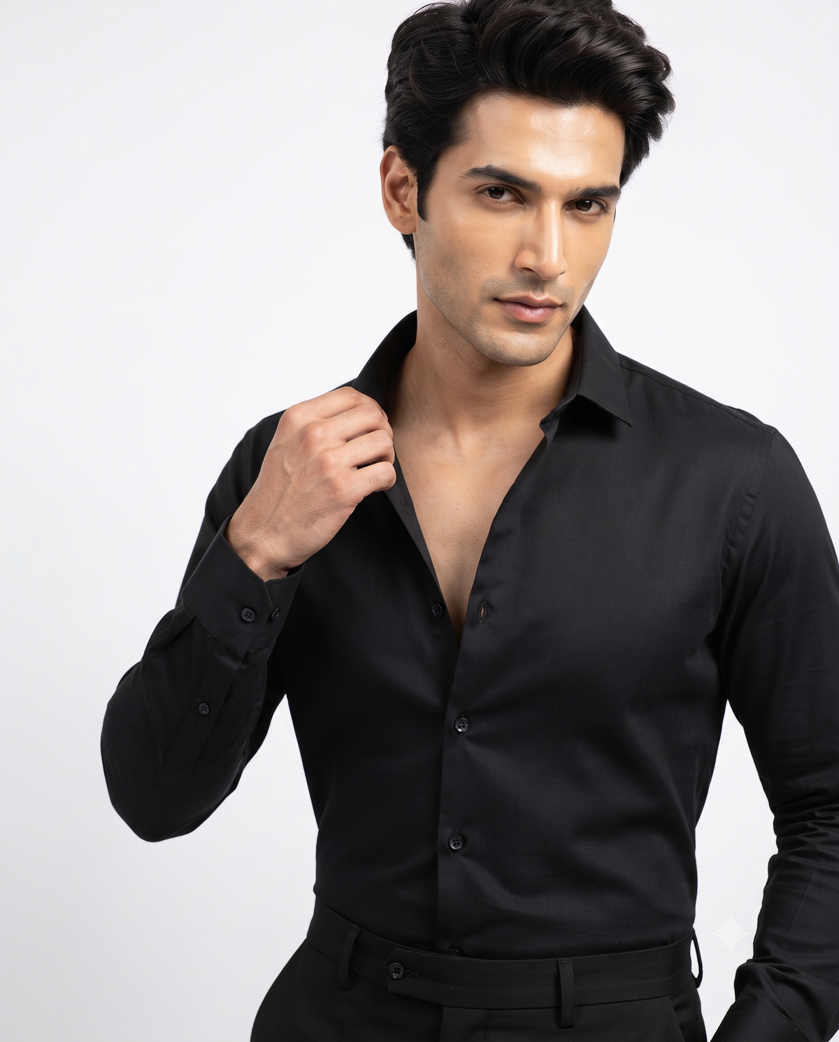FIRSTLAYER Men's Cotton Blend Formal Shirt | Stretch Fabric | Tailored Fit | Full Sleeve |Black