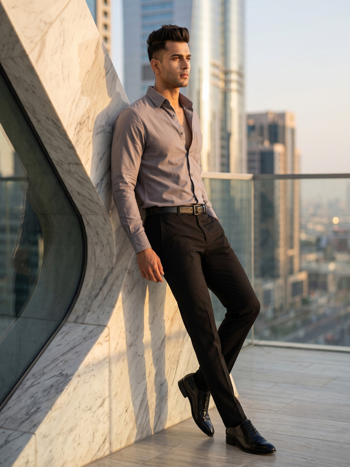 FIRSTLAYER Men's Cotton Blend Formal Shirt | Stretch Fabric | Tailored Fit | Full Sleeve |Grey