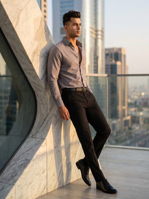 FIRSTLAYER Men's Cotton Blend Formal Shirt | Stretch Fabric | Tailored Fit | Full Sleeve |Grey