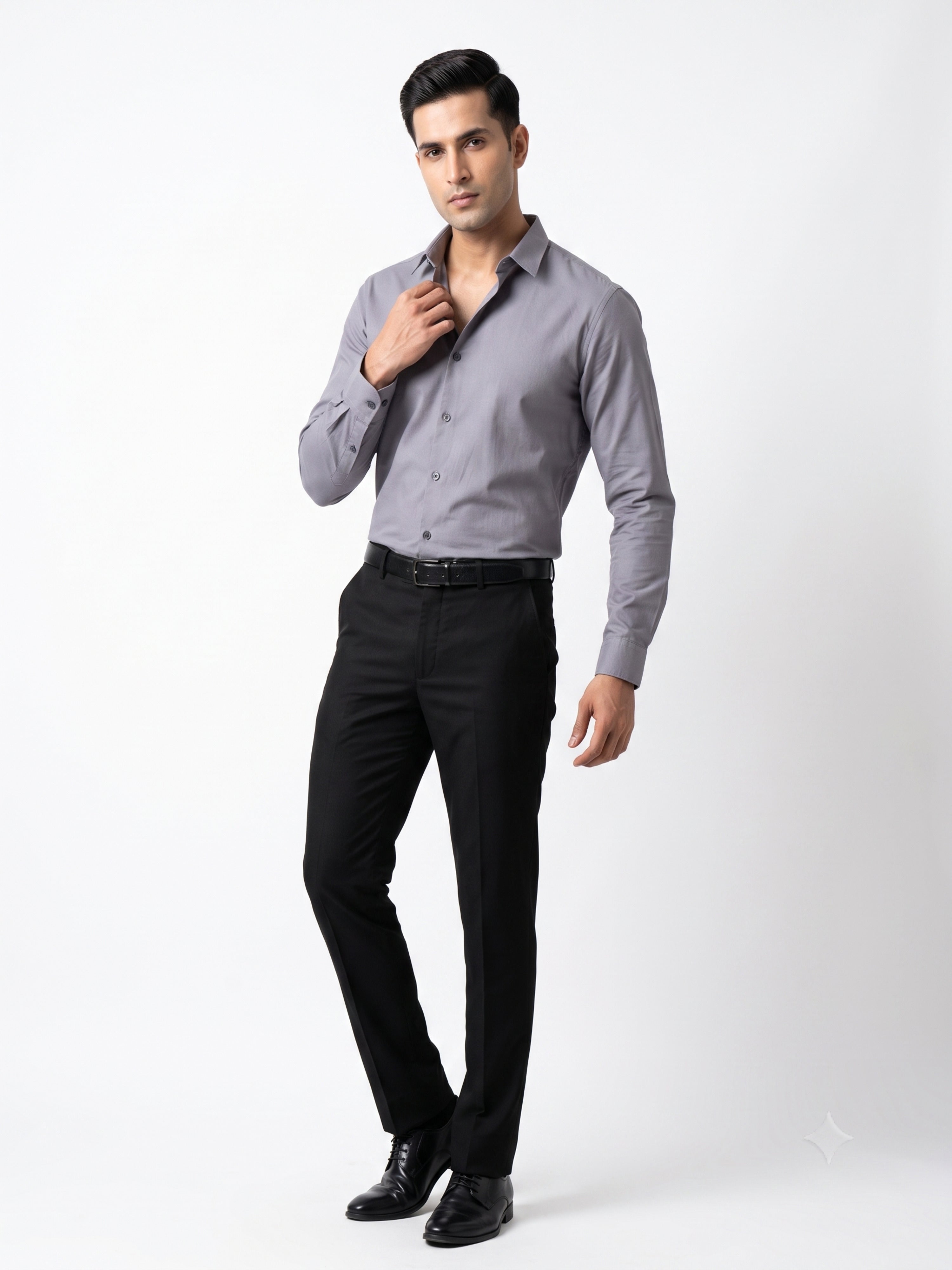 FIRSTLAYER Men's Cotton Blend Formal Shirt | Stretch Fabric | Tailored Fit | Full Sleeve |Grey