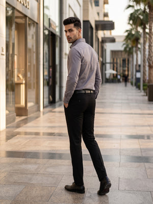 FIRSTLAYER Men's Cotton Blend Formal Shirt | Stretch Fabric | Tailored Fit | Full Sleeve |Grey