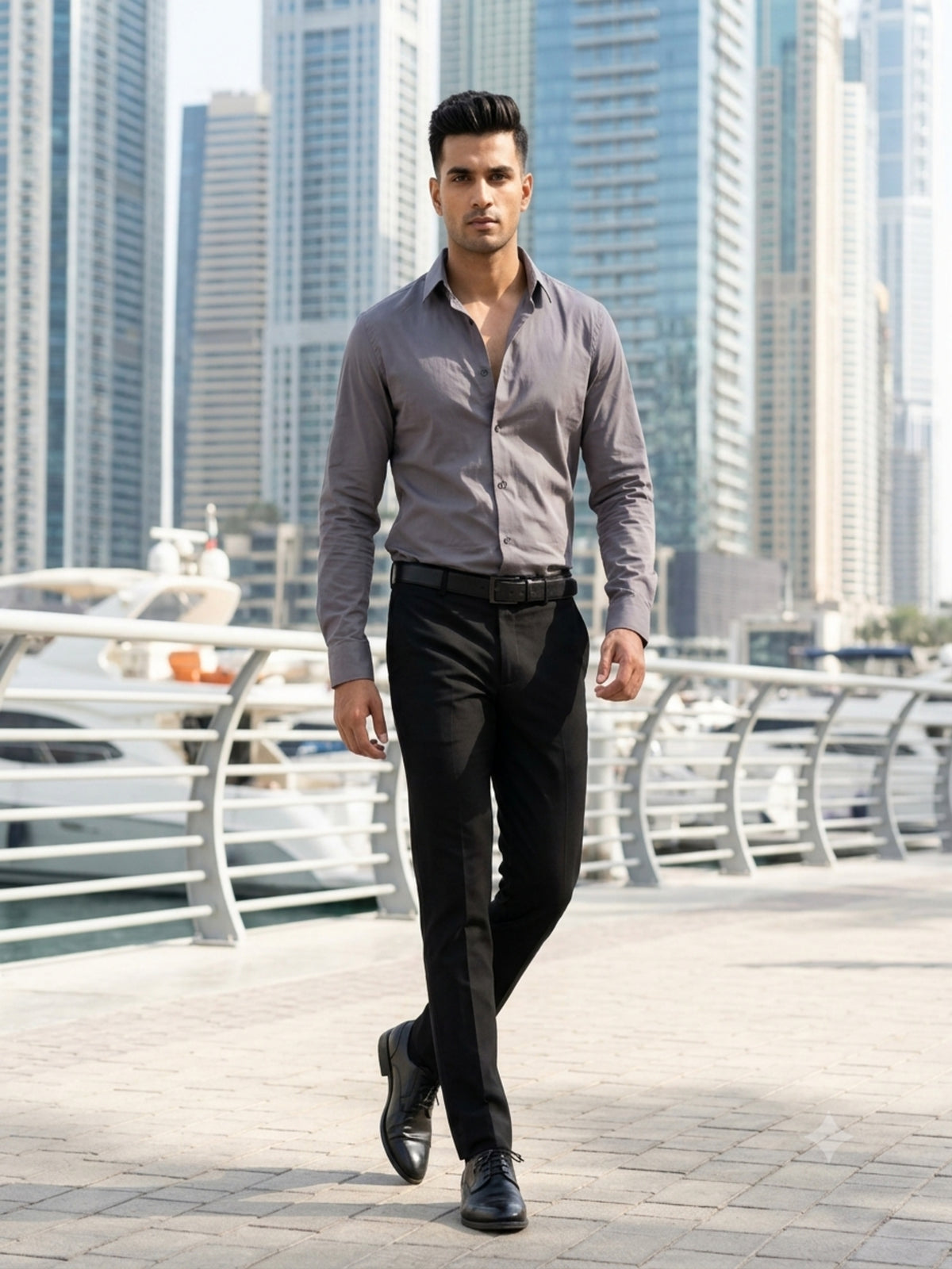 FIRSTLAYER Men's Cotton Blend Formal Shirt | Stretch Fabric | Tailored Fit | Full Sleeve |Grey