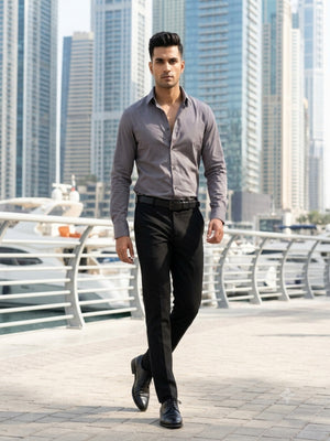 FIRSTLAYER Men's Cotton Blend Formal Shirt | Stretch Fabric | Tailored Fit | Full Sleeve |Grey