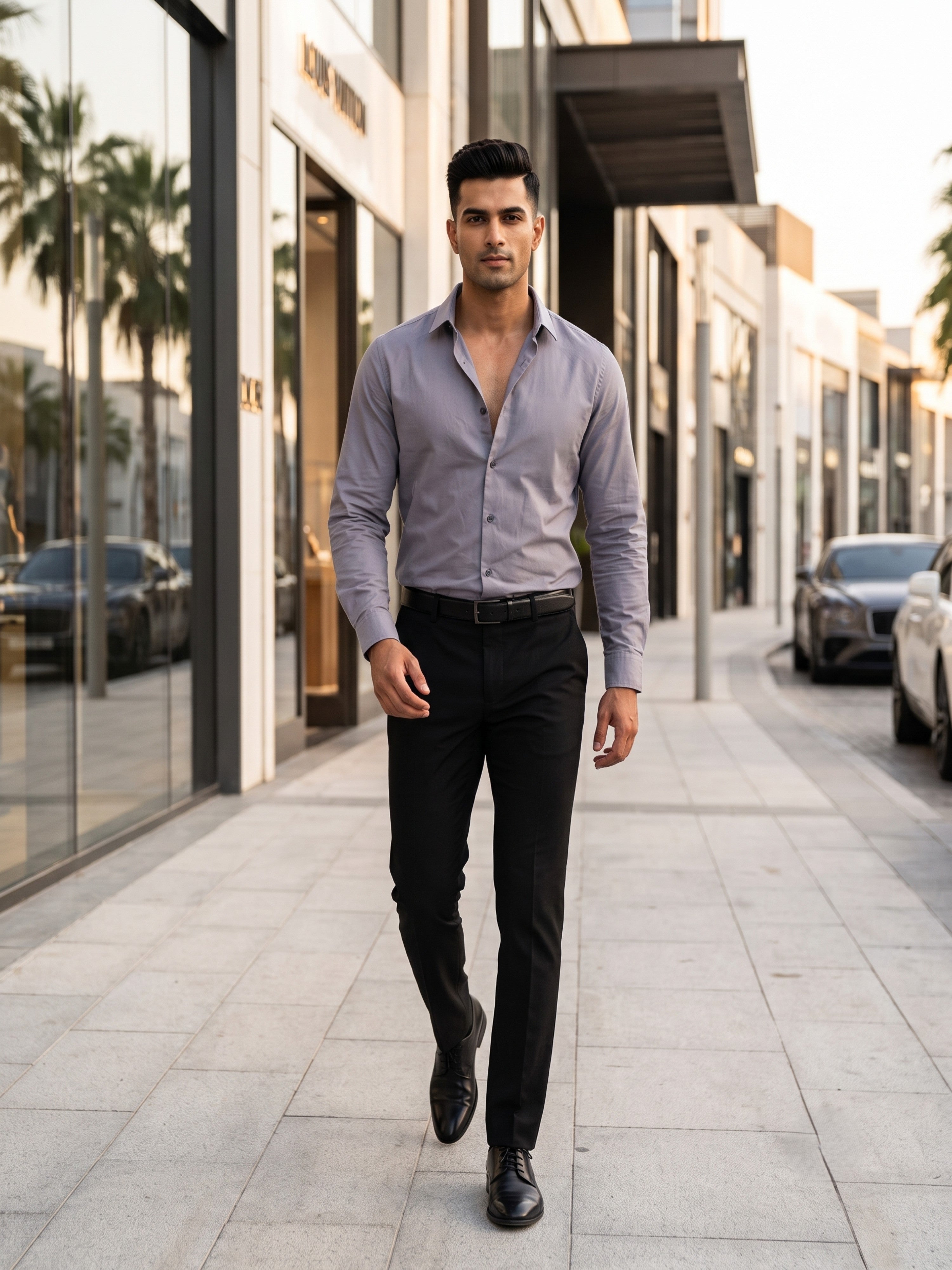 FIRSTLAYER Men's Cotton Blend Formal Shirt | Stretch Fabric | Tailored Fit | Full Sleeve |Grey