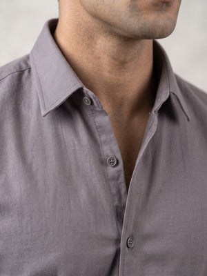FIRSTLAYER Men's Cotton Blend Formal Shirt | Stretch Fabric | Tailored Fit | Full Sleeve |Grey