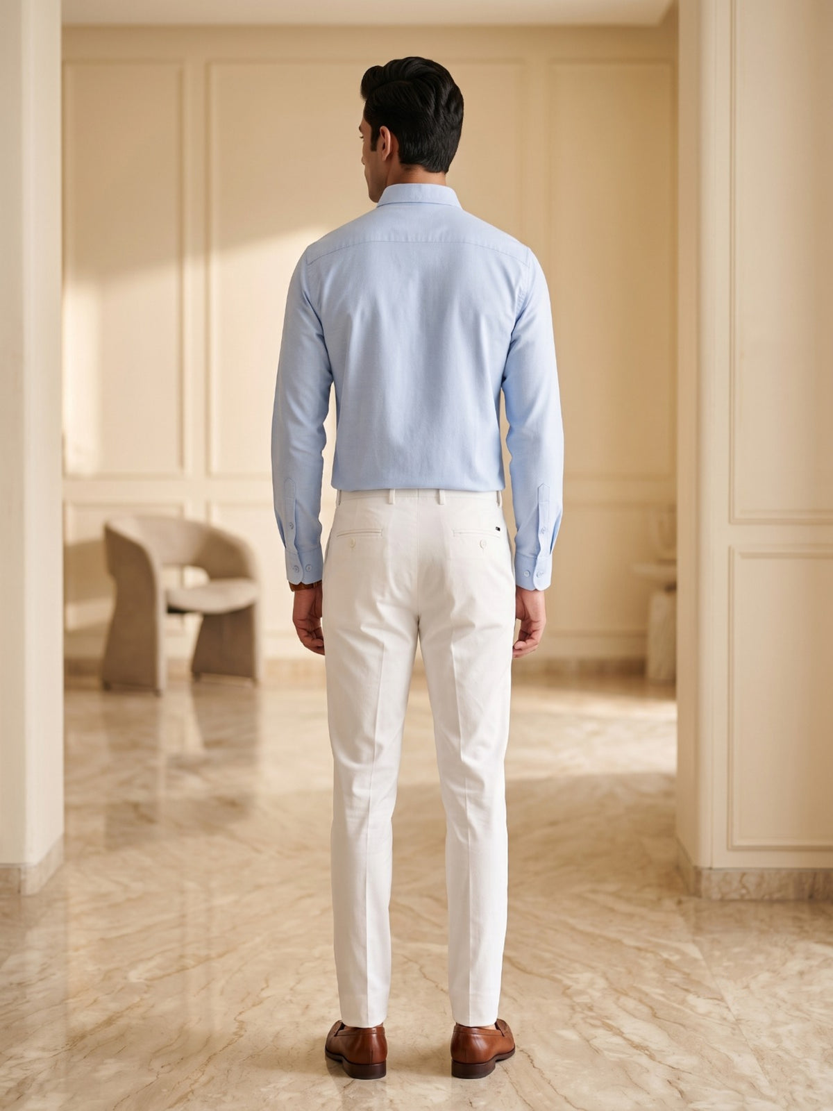 FIRSTLAYER Men's Cotton Blend Formal Shirt | Stretch Fabric | Tailored Fit | Full Sleeve |Light Blue