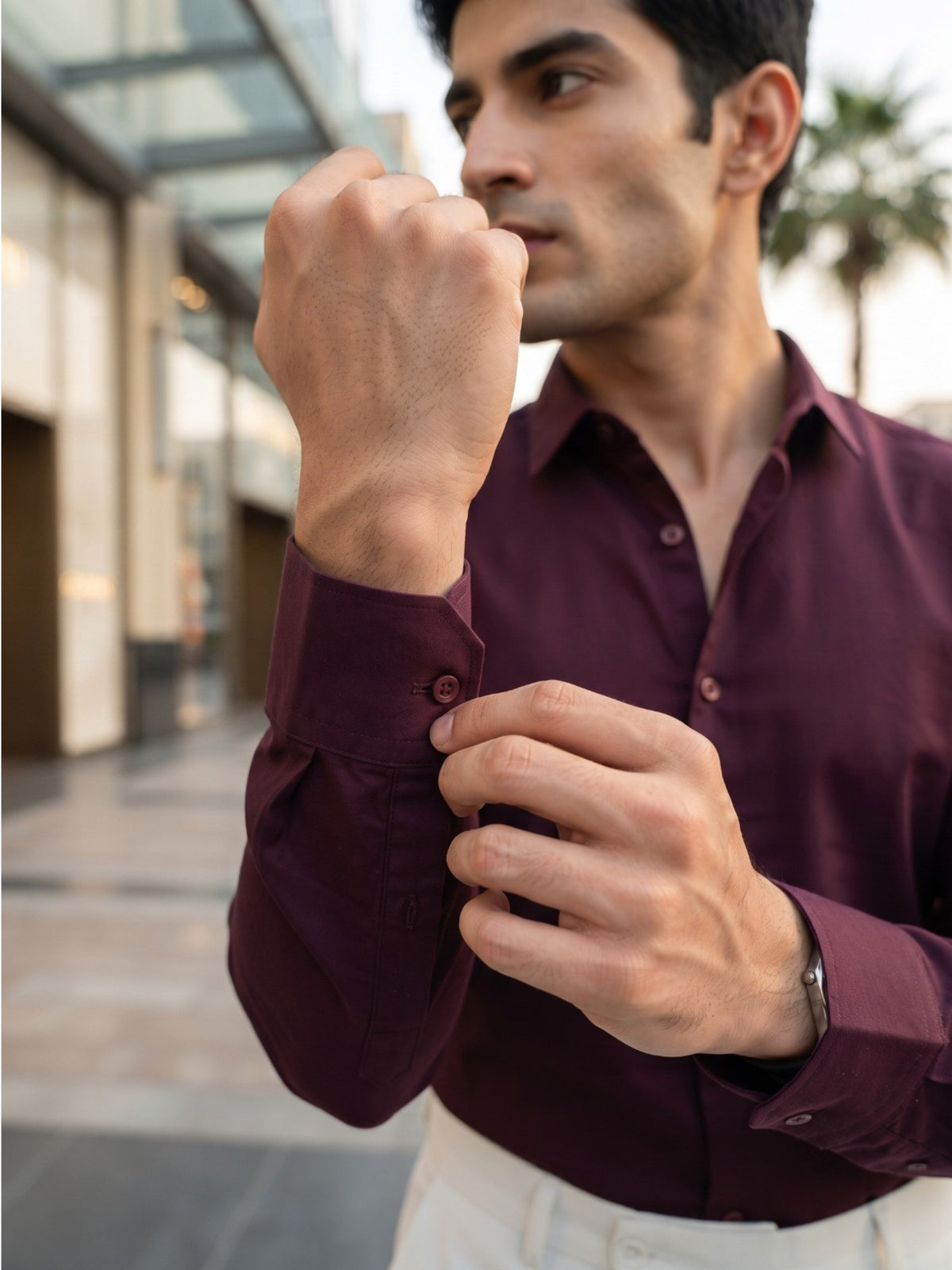 FIRSTLAYER Men's Cotton Blend Formal Shirt | Stretch Fabric | Tailored Fit | Full Sleeve |Maroon