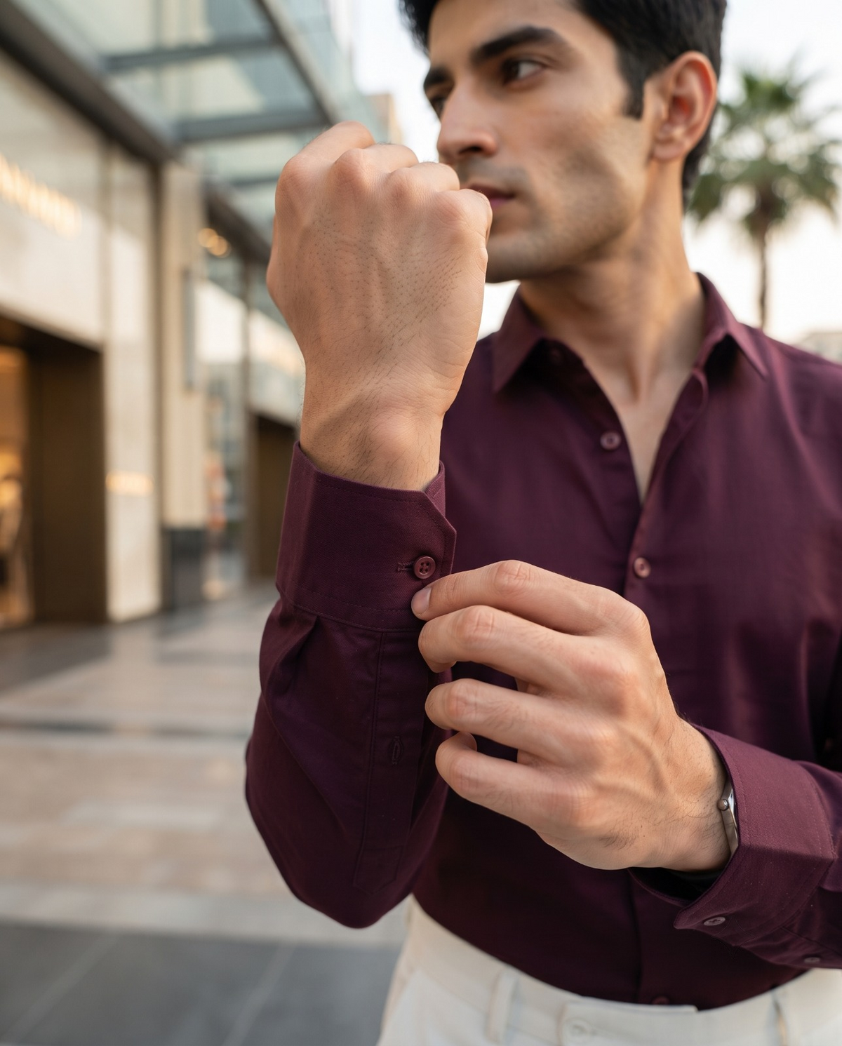 FIRSTLAYER Men's Cotton Blend Formal Shirt | Stretch Fabric | Tailored Fit | Full Sleeve |Maroon