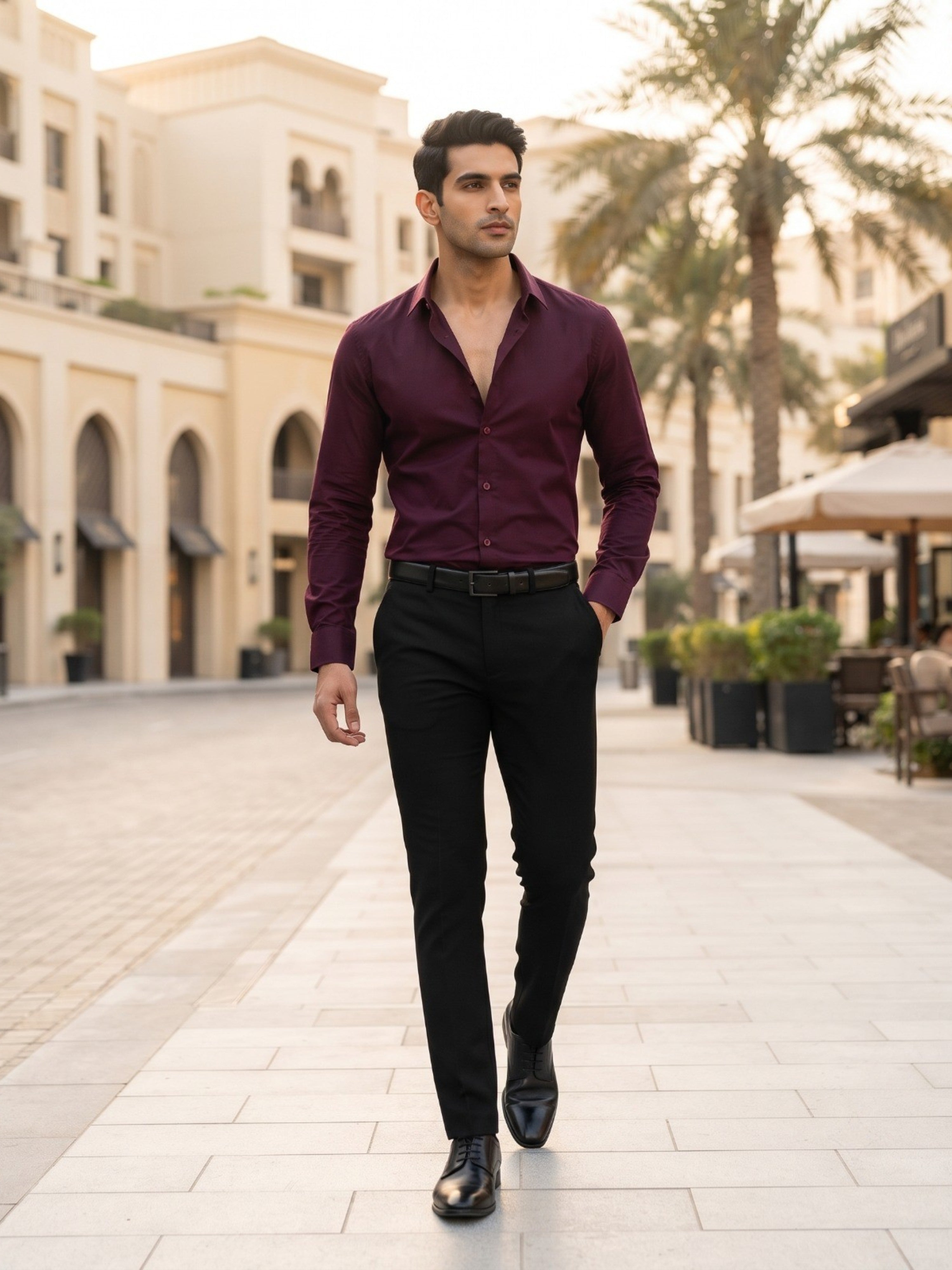 FIRSTLAYER Men's Cotton Blend Formal Shirt | Stretch Fabric | Tailored Fit | Full Sleeve |Maroon