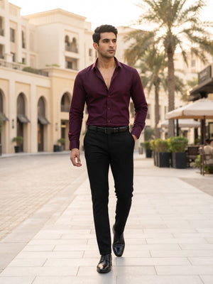 FIRSTLAYER Men's Cotton Blend Formal Shirt | Stretch Fabric | Tailored Fit | Full Sleeve |Maroon