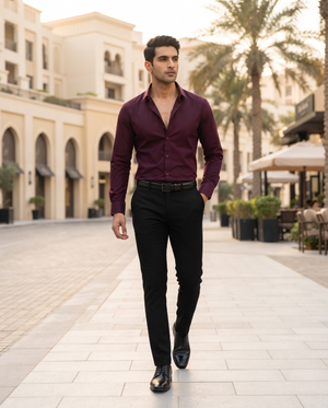 FIRSTLAYER Men's Cotton Blend Formal Shirt | Stretch Fabric | Tailored Fit | Full Sleeve |Maroon