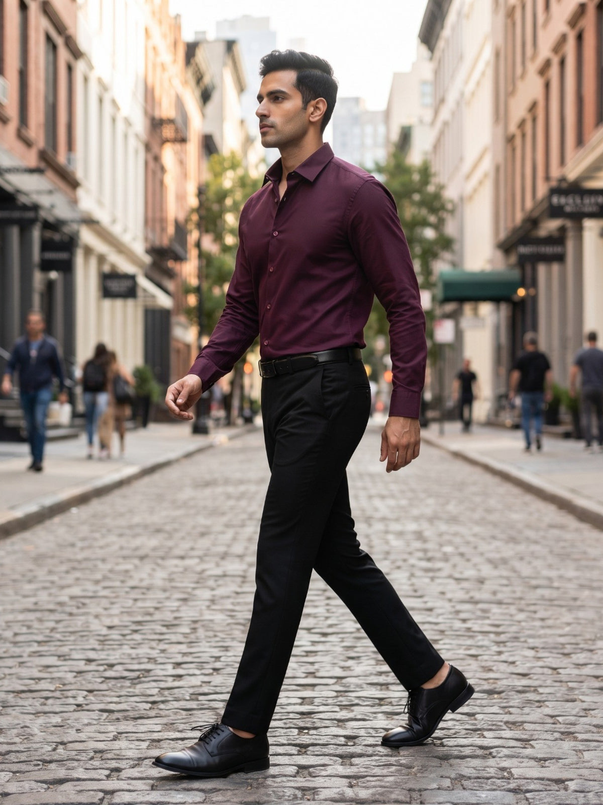FIRSTLAYER Men's Cotton Blend Formal Shirt | Stretch Fabric | Tailored Fit | Full Sleeve |Maroon