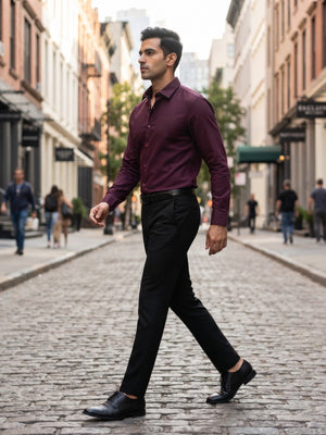 FIRSTLAYER Men's Cotton Blend Formal Shirt | Stretch Fabric | Tailored Fit | Full Sleeve |Maroon