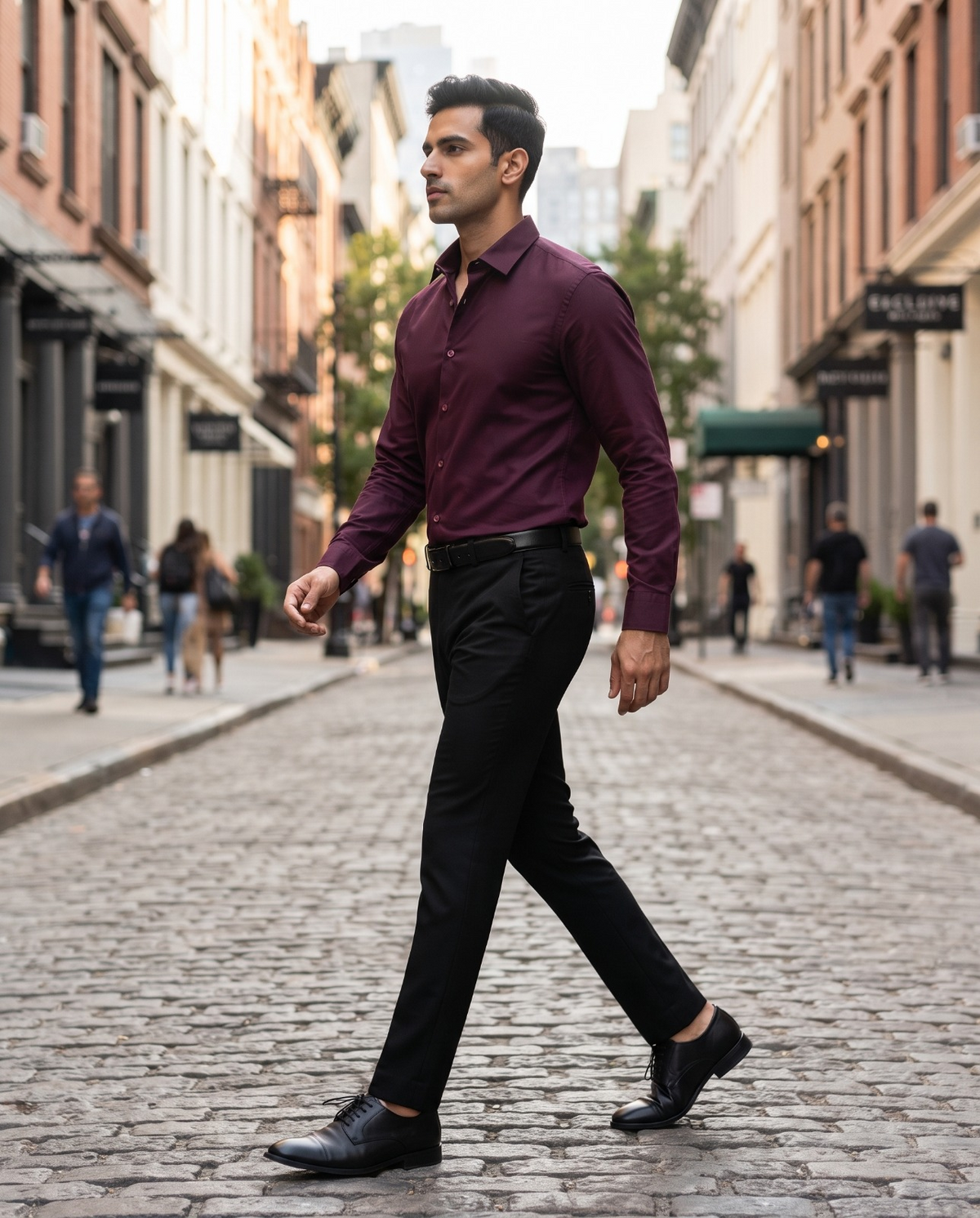 FIRSTLAYER Men's Cotton Blend Formal Shirt | Stretch Fabric | Tailored Fit | Full Sleeve |Maroon