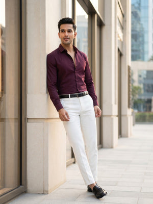 FIRSTLAYER Men's Cotton Blend Formal Shirt | Stretch Fabric | Tailored Fit | Full Sleeve |Maroon