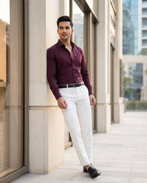 FIRSTLAYER Men's Cotton Blend Formal Shirt | Stretch Fabric | Tailored Fit | Full Sleeve |Maroon