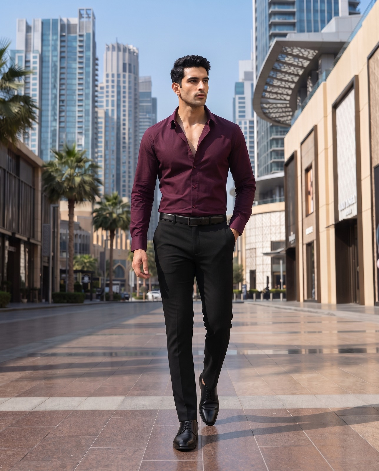 FIRSTLAYER Men's Cotton Blend Formal Shirt | Stretch Fabric | Tailored Fit | Full Sleeve |Maroon
