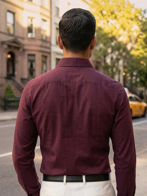 FIRSTLAYER Men's Cotton Blend Formal Shirt | Stretch Fabric | Tailored Fit | Full Sleeve |Maroon