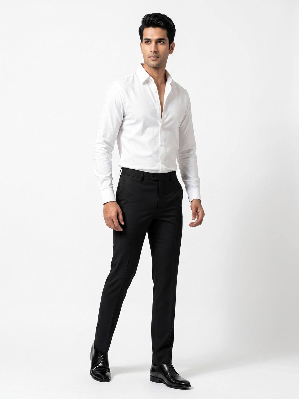 FIRSTLAYER Men's Cotton Blend Formal Shirt | Stretch Fabric | Tailored Fit | Full Sleeve |White