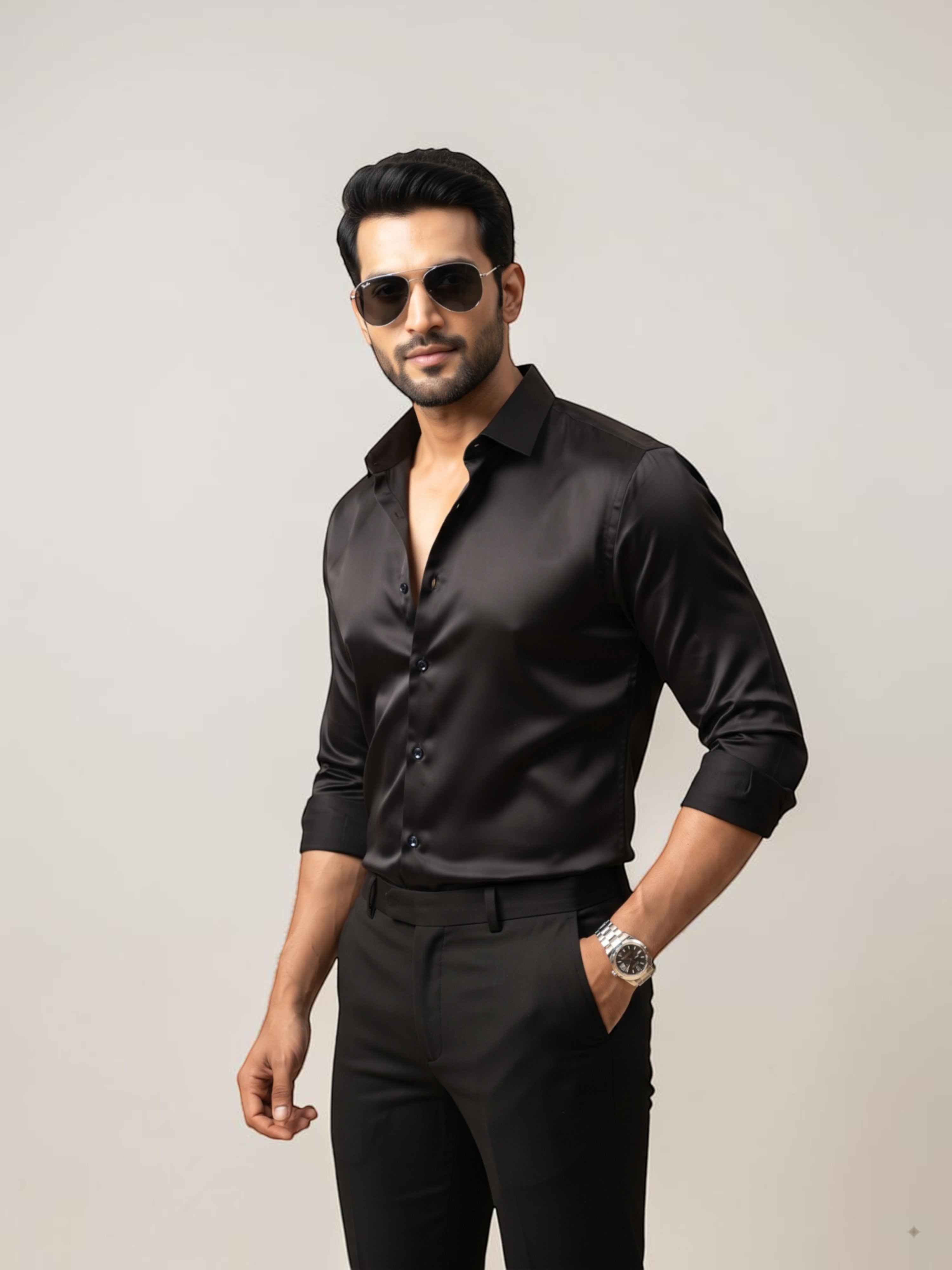 FirstLayer Premium Men's Stretch Silken Shirt | Black