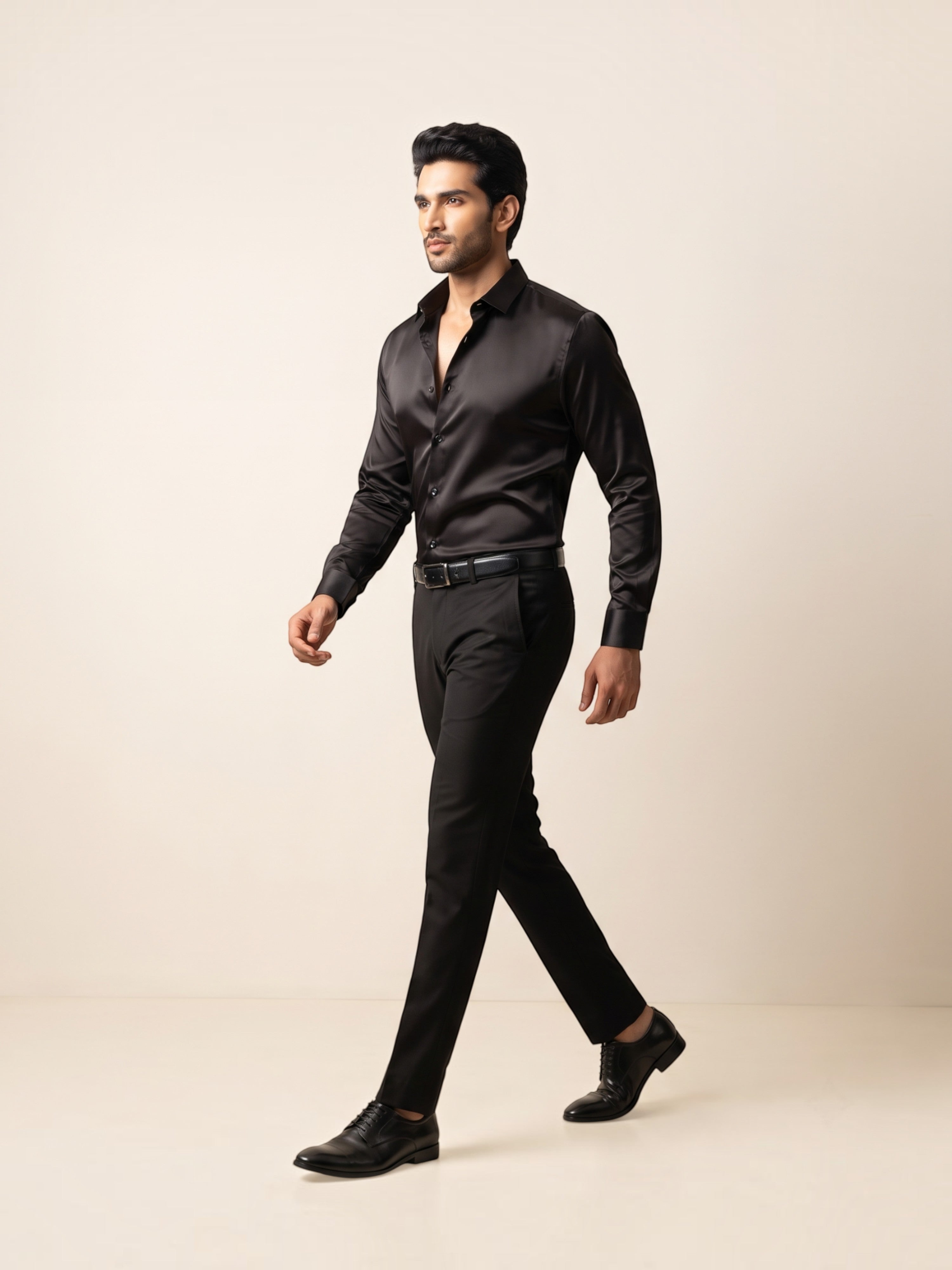 FirstLayer Premium Men's Stretch Silken Shirt | Black