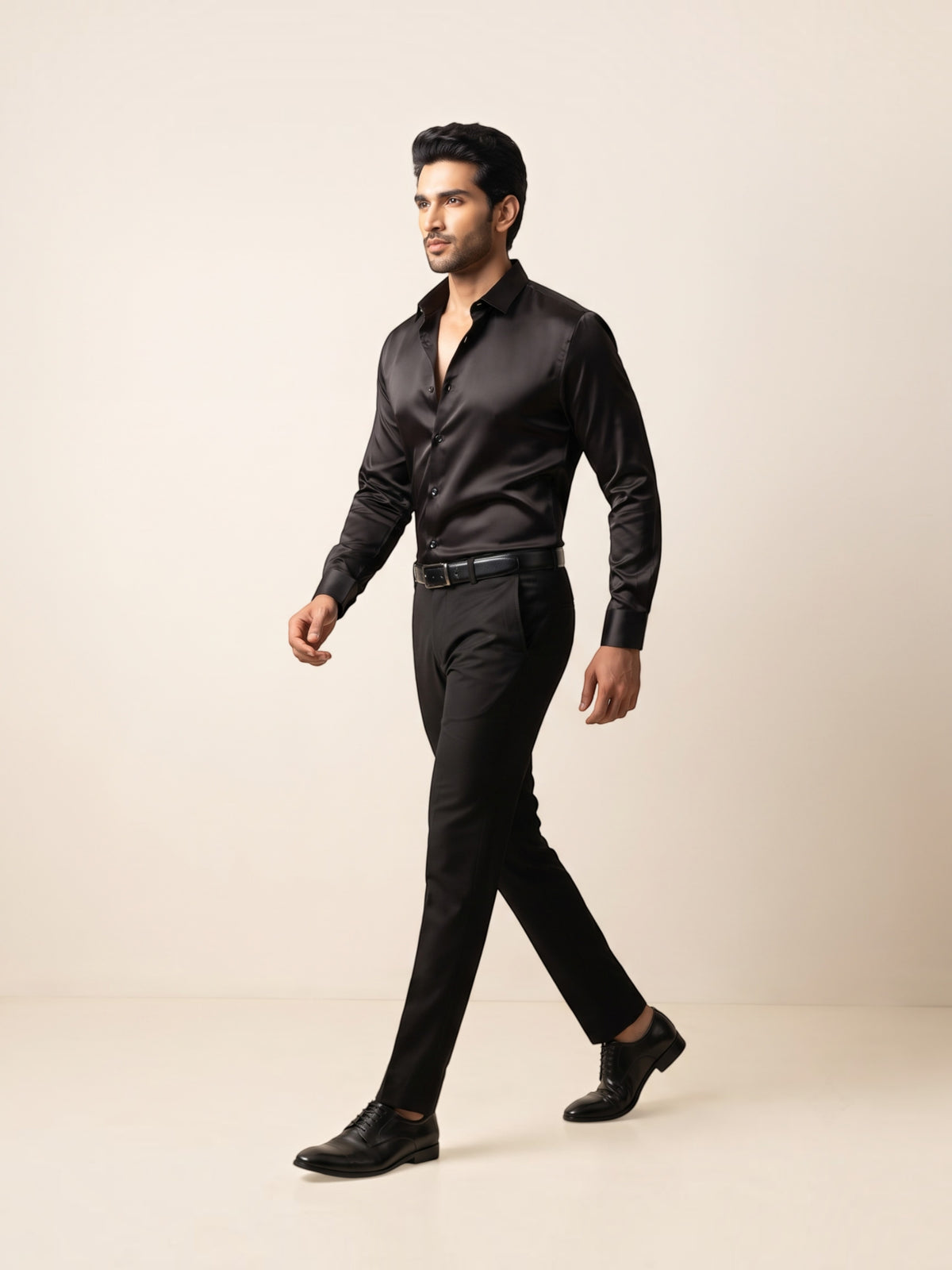 FirstLayer Premium Men's Stretch Silken Shirt | Black