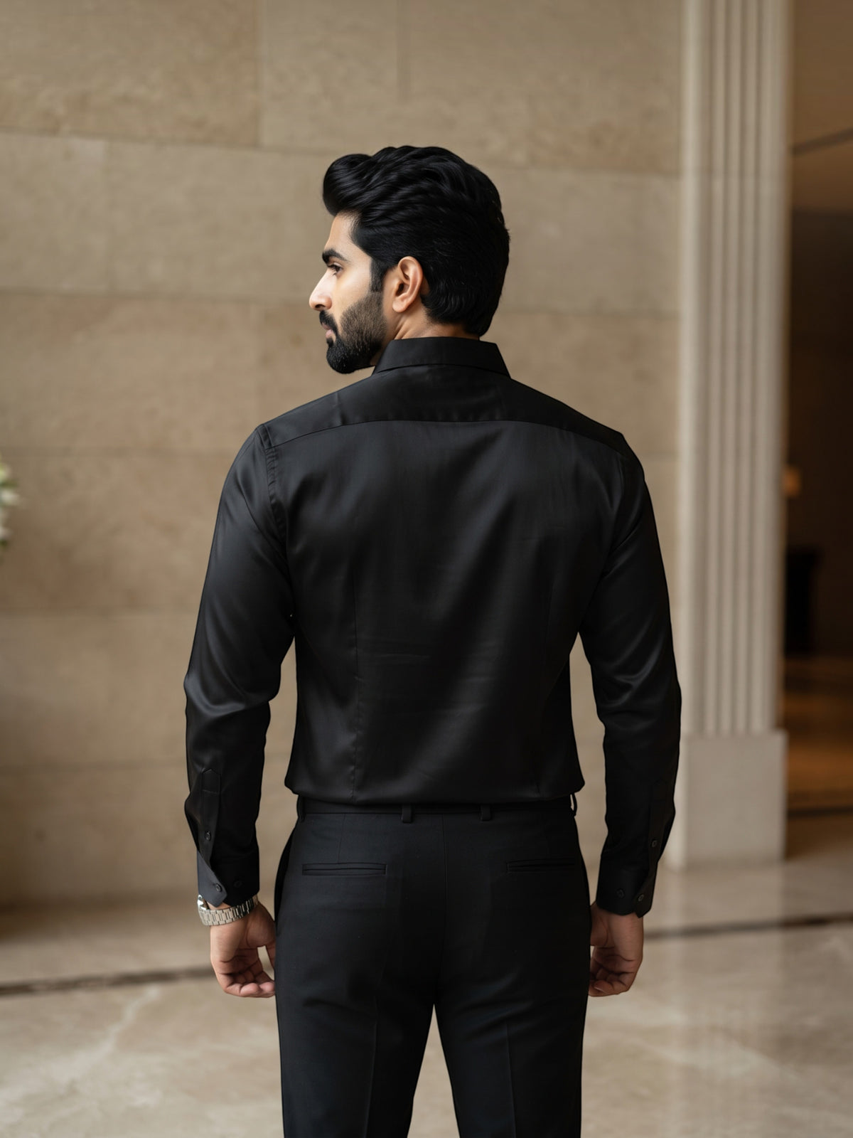 FirstLayer Premium Men's Stretch Silken Shirt | Black