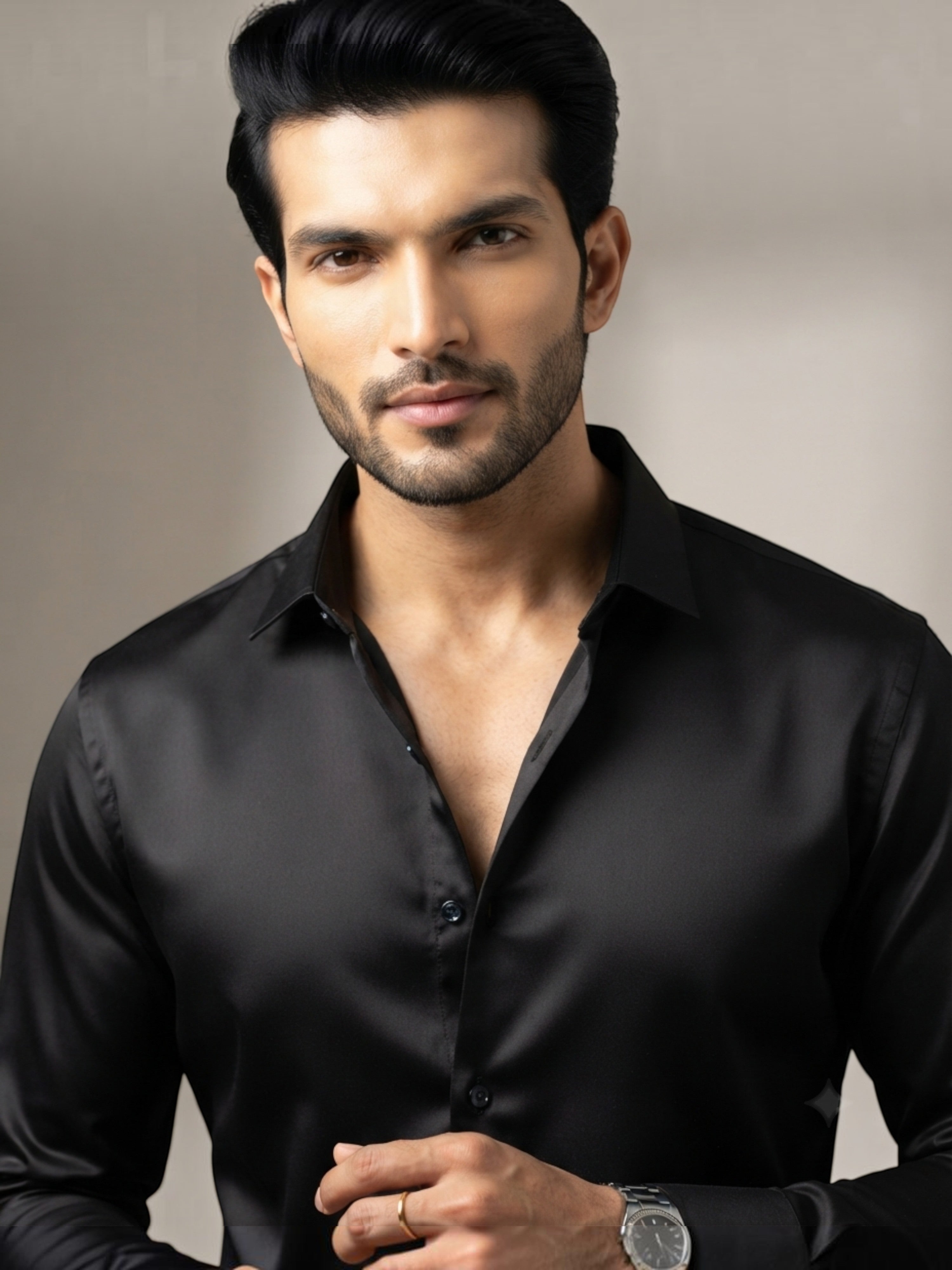 FirstLayer Premium Men's Stretch Silken Shirt | Black