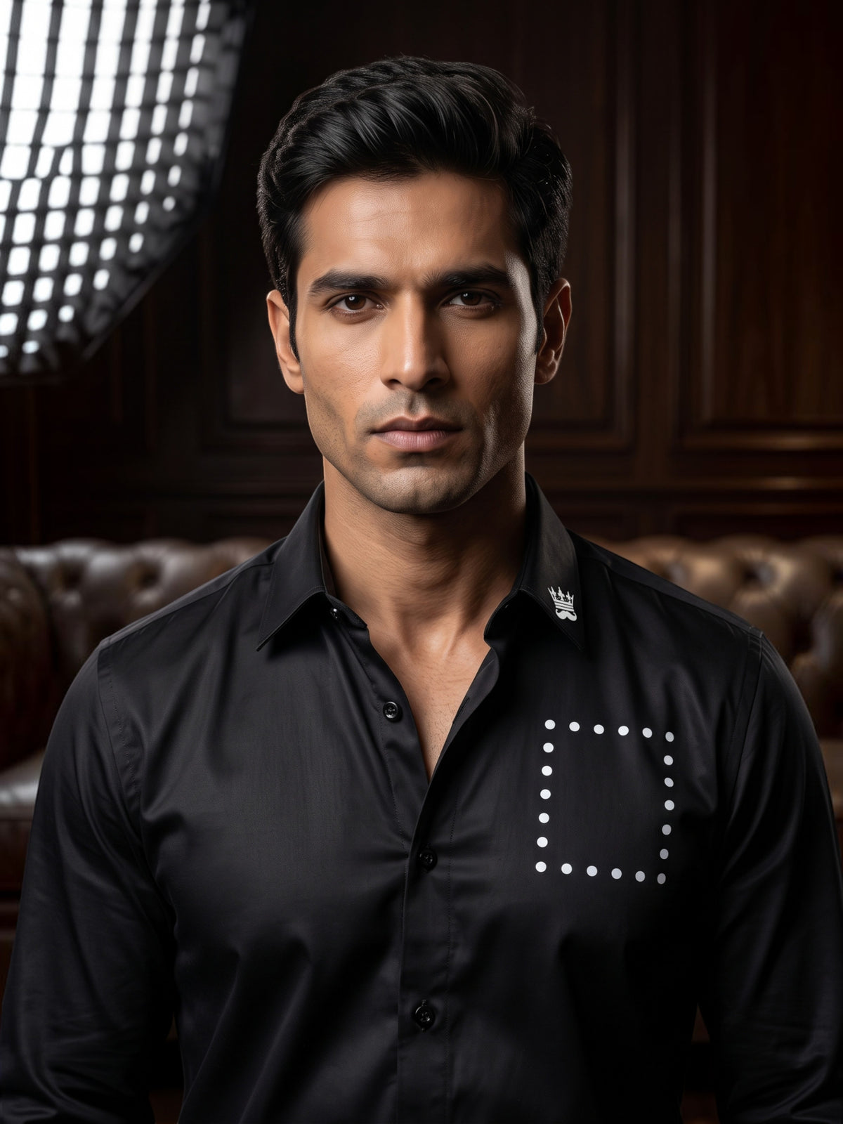 FIRSTLAYER Men's Midnight Black Polka Satin Shirt | Premium Satin | Regular/Slim Fit | Full Sleeve