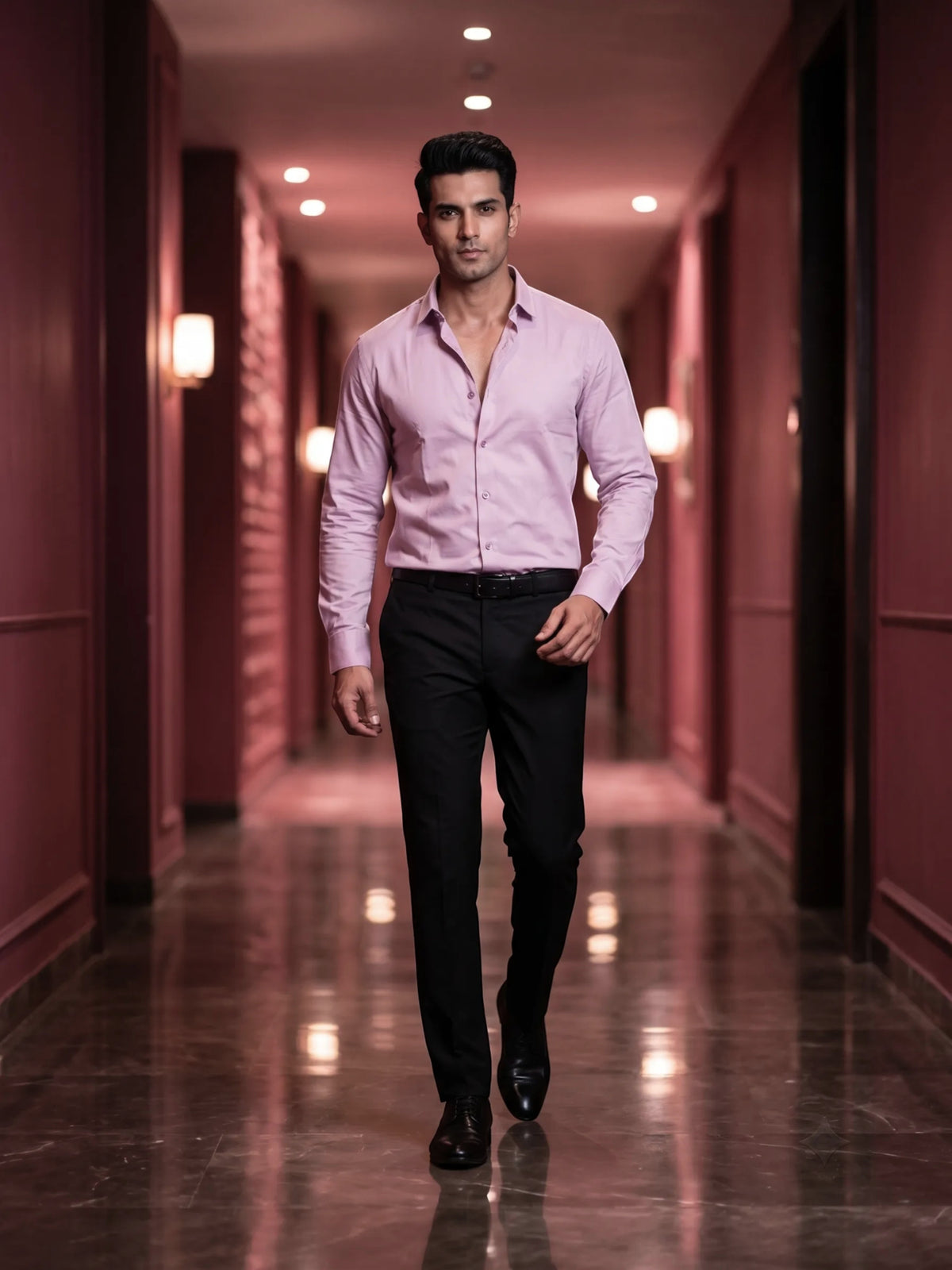 FirstLayer Premium Men's Stretch Silken Shirt | Classic Orchid