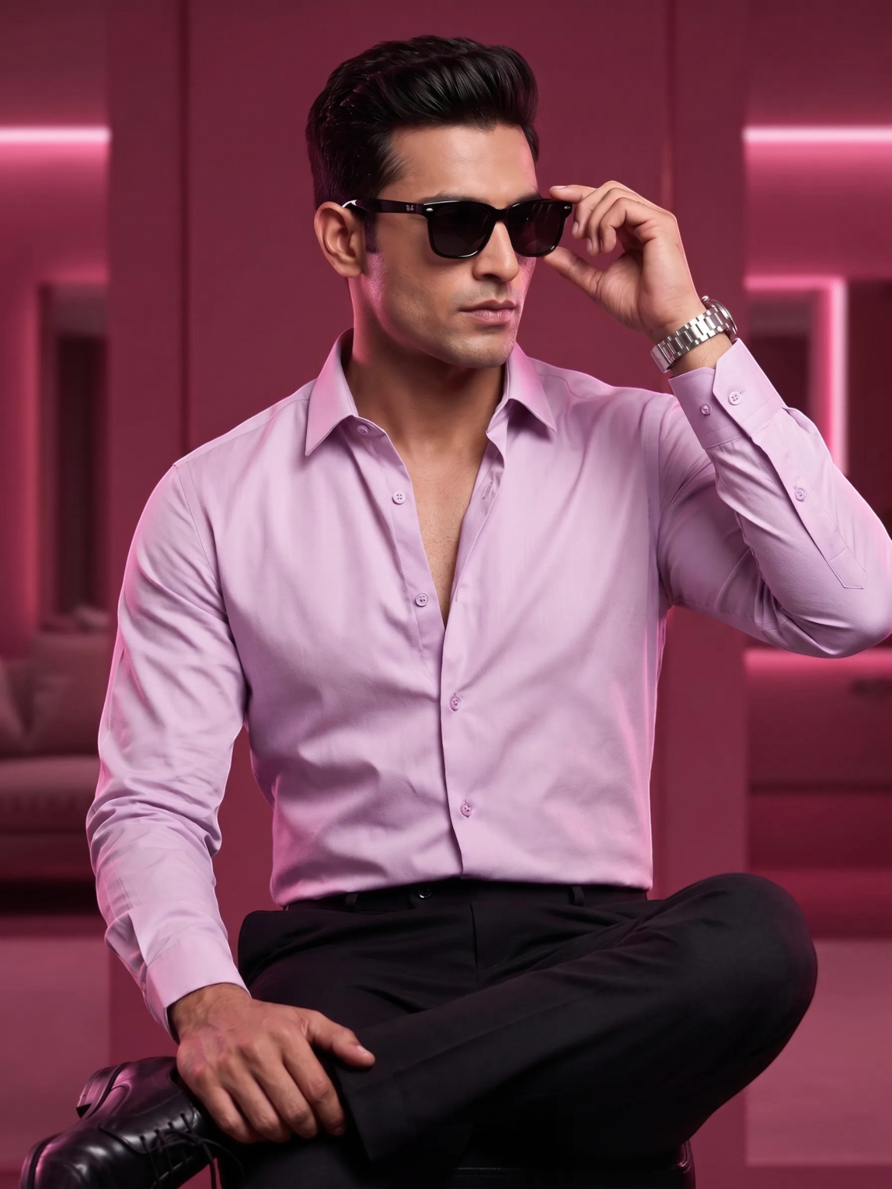 FirstLayer Premium Men's Stretch Silken Shirt | Classic Orchid