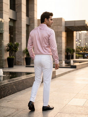 FIRSTLAYER Men's Blush Pink Polka Satin Shirt | Premium Satin | Regular/Slim Fit | Full Sleeve