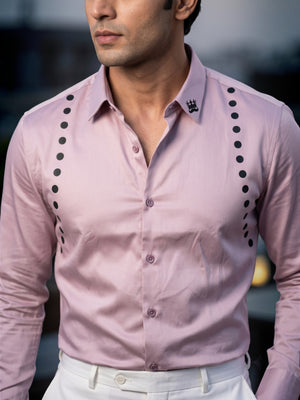 FIRSTLAYER Men's Blush Pink Polka Satin Shirt | Premium Satin | Regular/Slim Fit | Full Sleeve