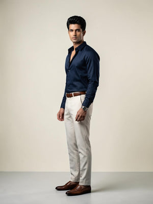 FirstLayer Premium Men's Stretch Silken Shirt | Mid Night Blue