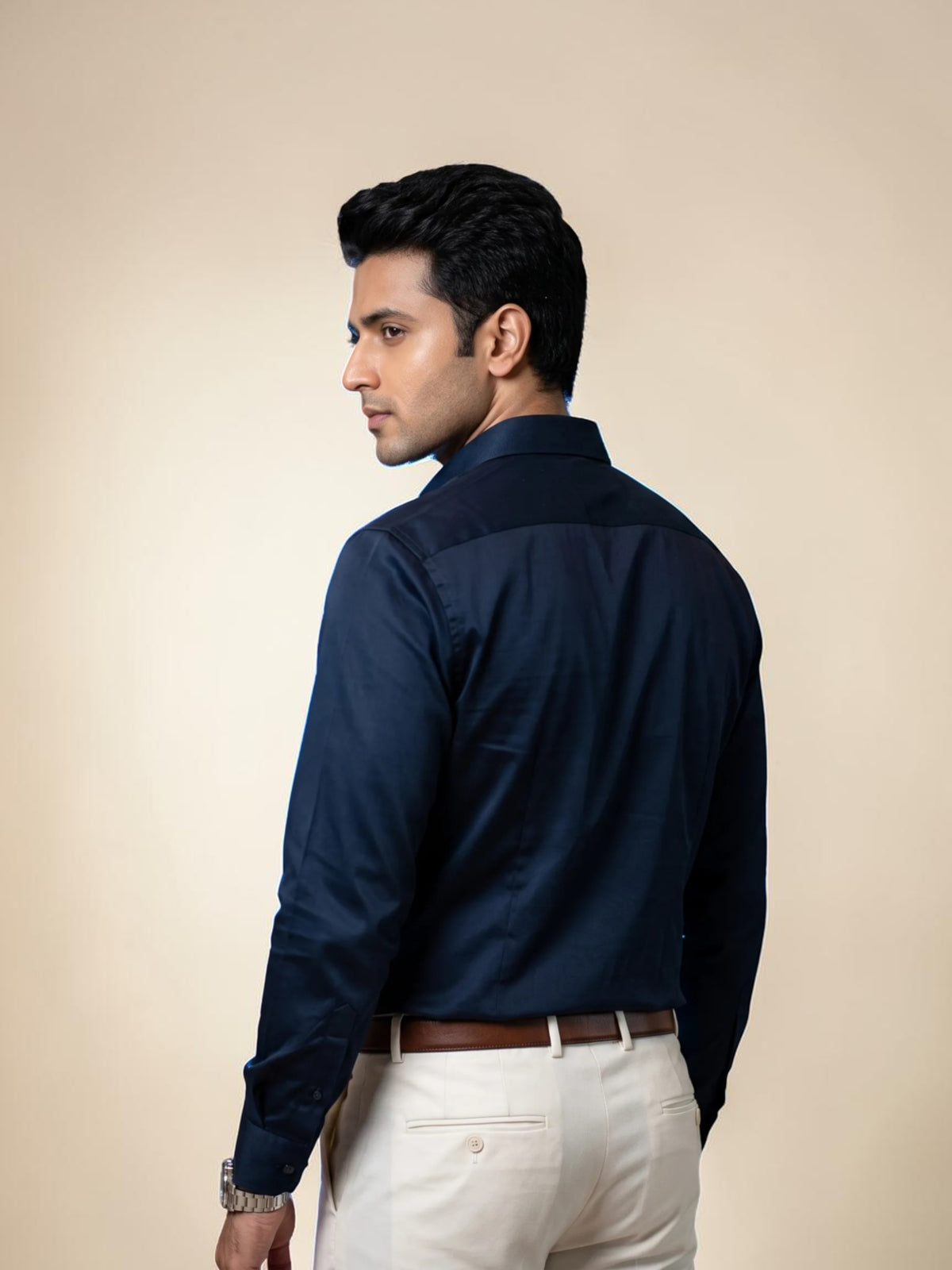 FirstLayer Premium Men's Stretch Silken Shirt | Mid Night Blue
