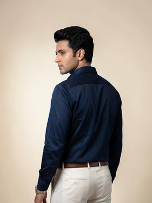 FirstLayer Premium Men's Stretch Silken Shirt | Mid Night Blue