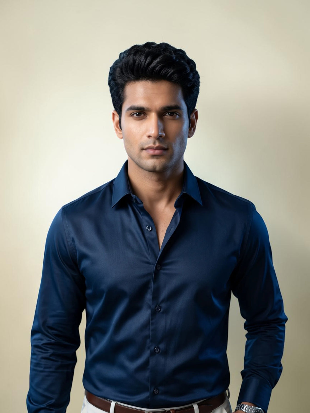 FirstLayer Premium Men's Stretch Silken Shirt | Mid Night Blue