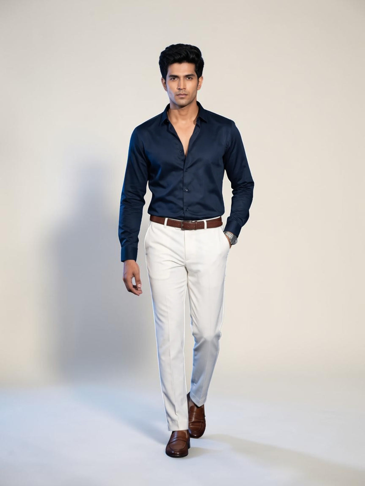 FirstLayer Premium Men's Stretch Silken Shirt | Mid Night Blue