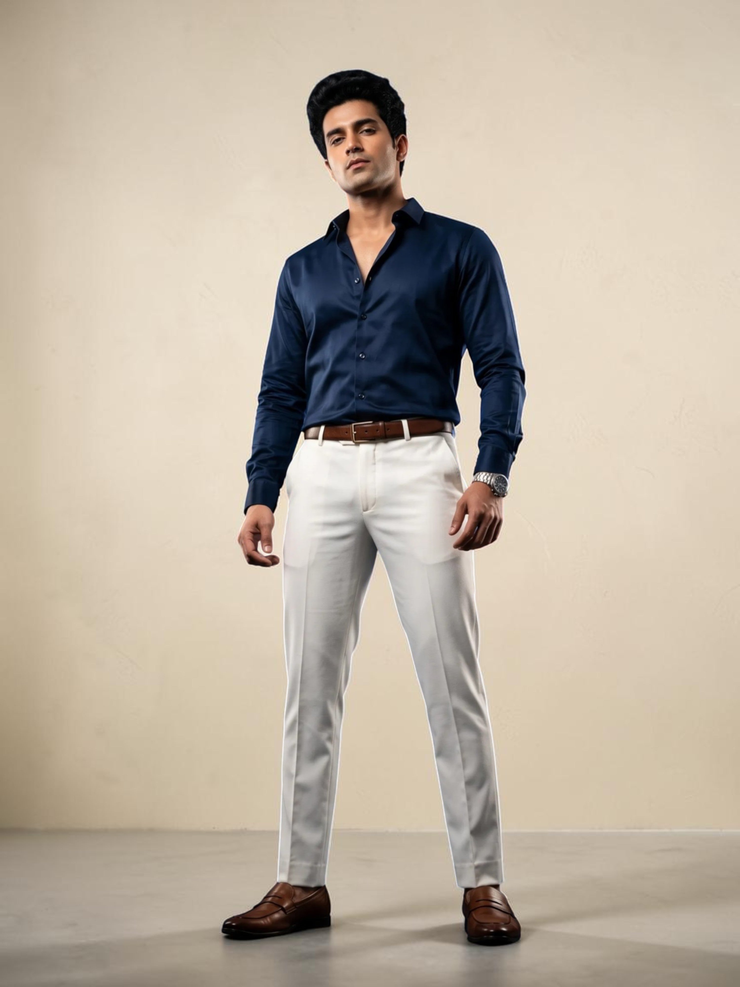 FirstLayer Premium Men's Stretch Silken Shirt | Mid Night Blue