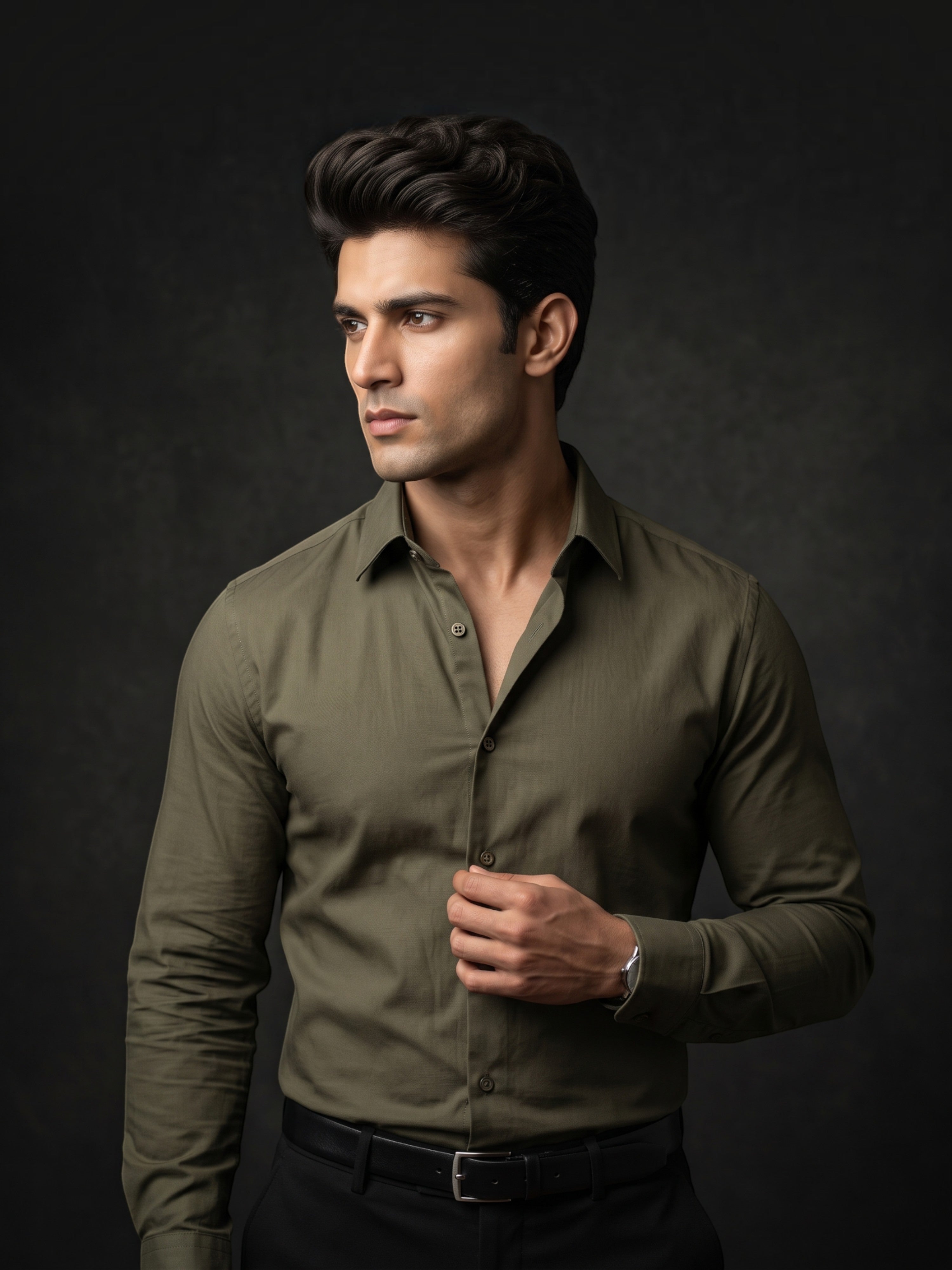 FirstLayer Premium Men's Stretch Silken Shirt | Olive Green