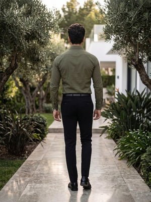 FirstLayer Premium Men's Stretch Silken Shirt | Olive Green
