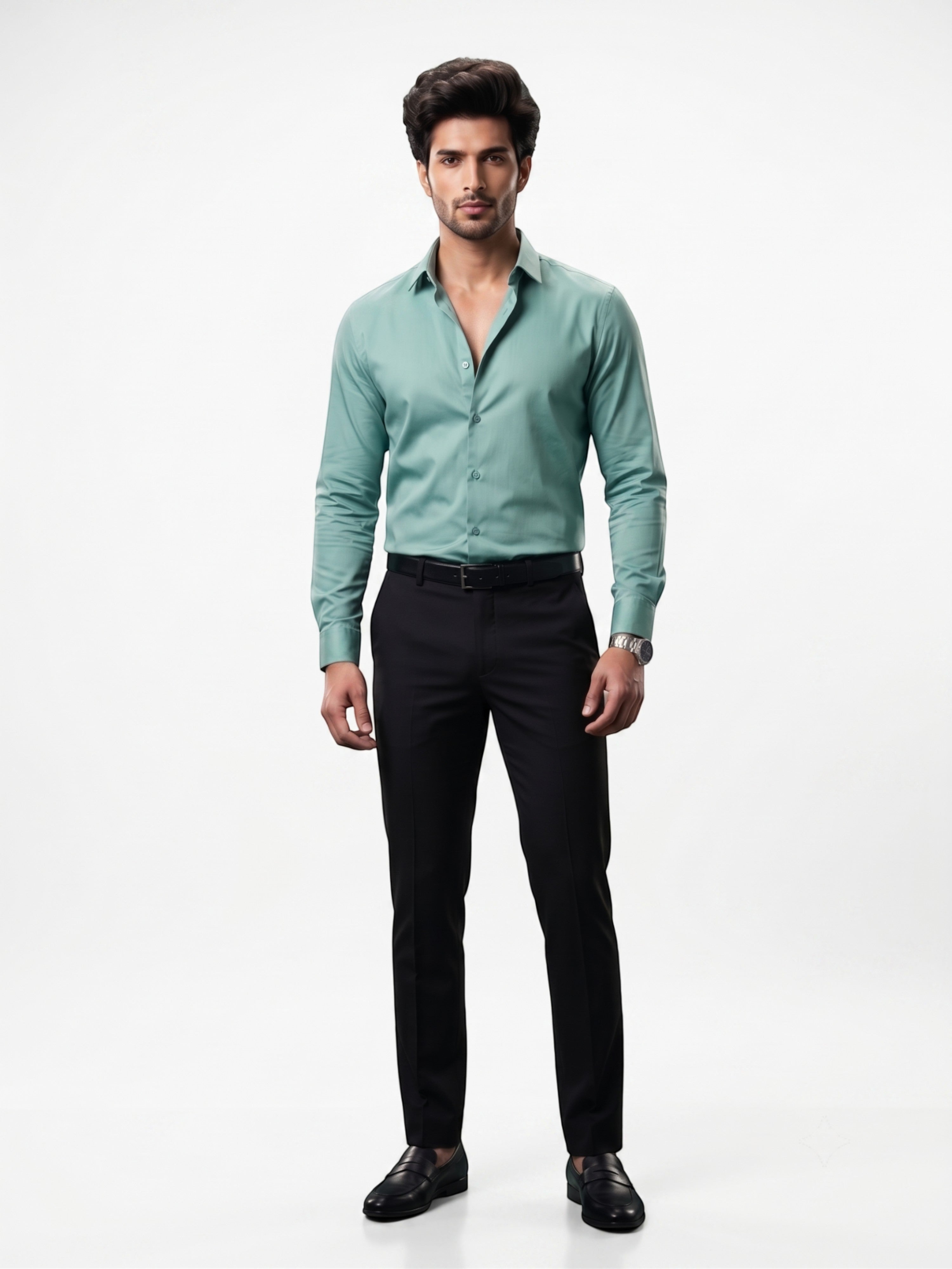 FirstLayer Premium Men's Stretch Silken Shirt | Sage Green