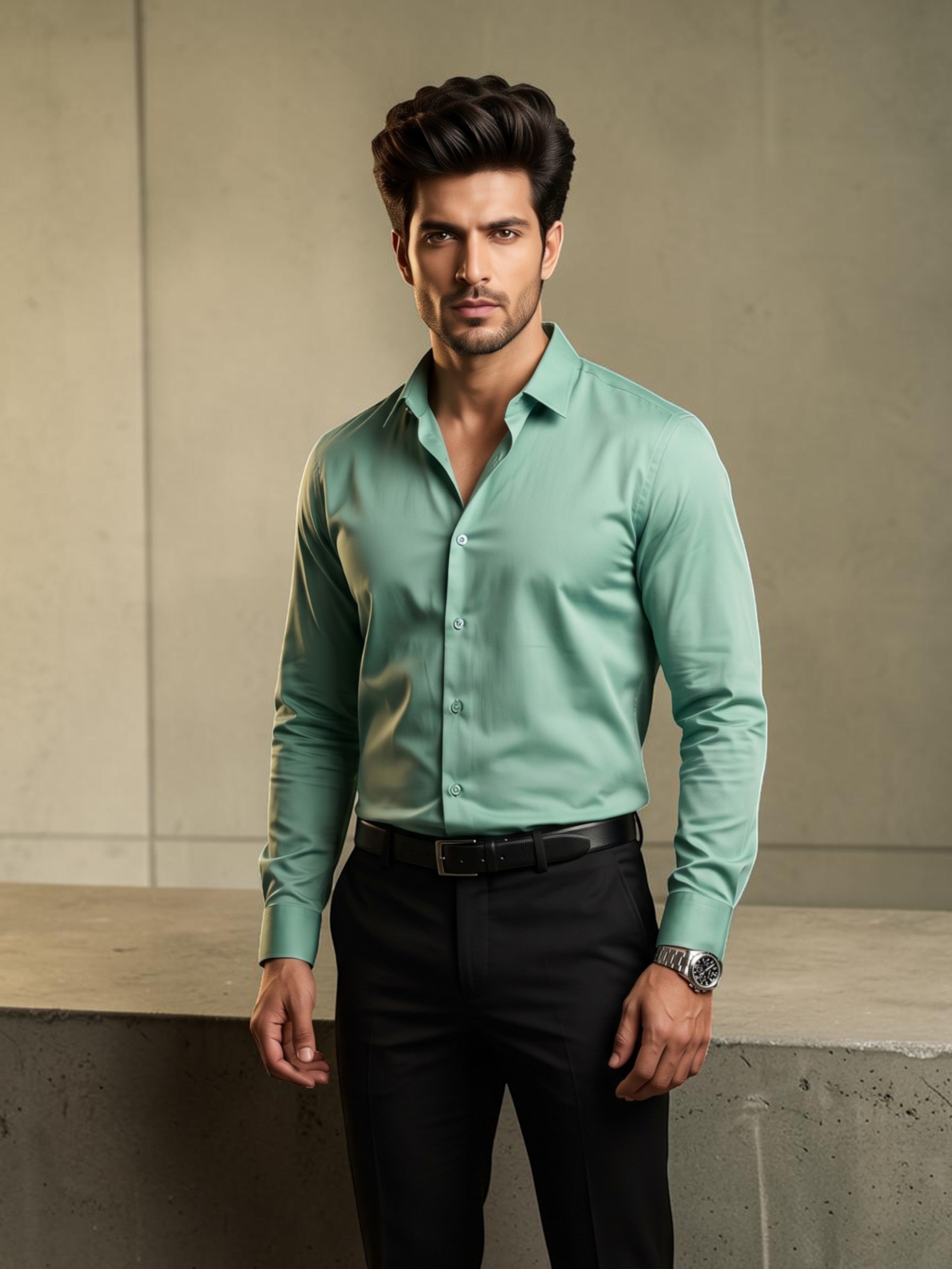 FirstLayer Premium Men's Stretch Silken Shirt | Sage Green