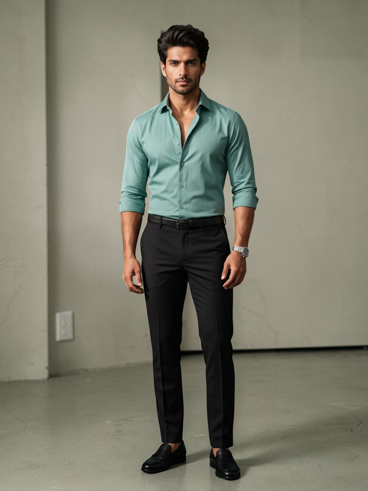 FirstLayer Premium Men's Stretch Silken Shirt | Sage Green