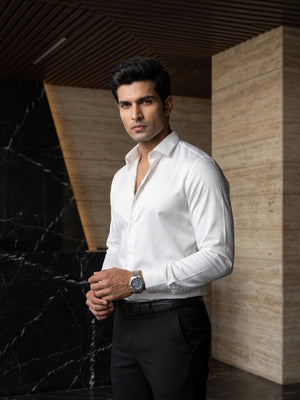 FirstLayer Premium Men's Stretch Silken Shirt | White