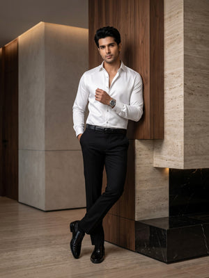 FirstLayer Premium Men's Stretch Silken Shirt | White