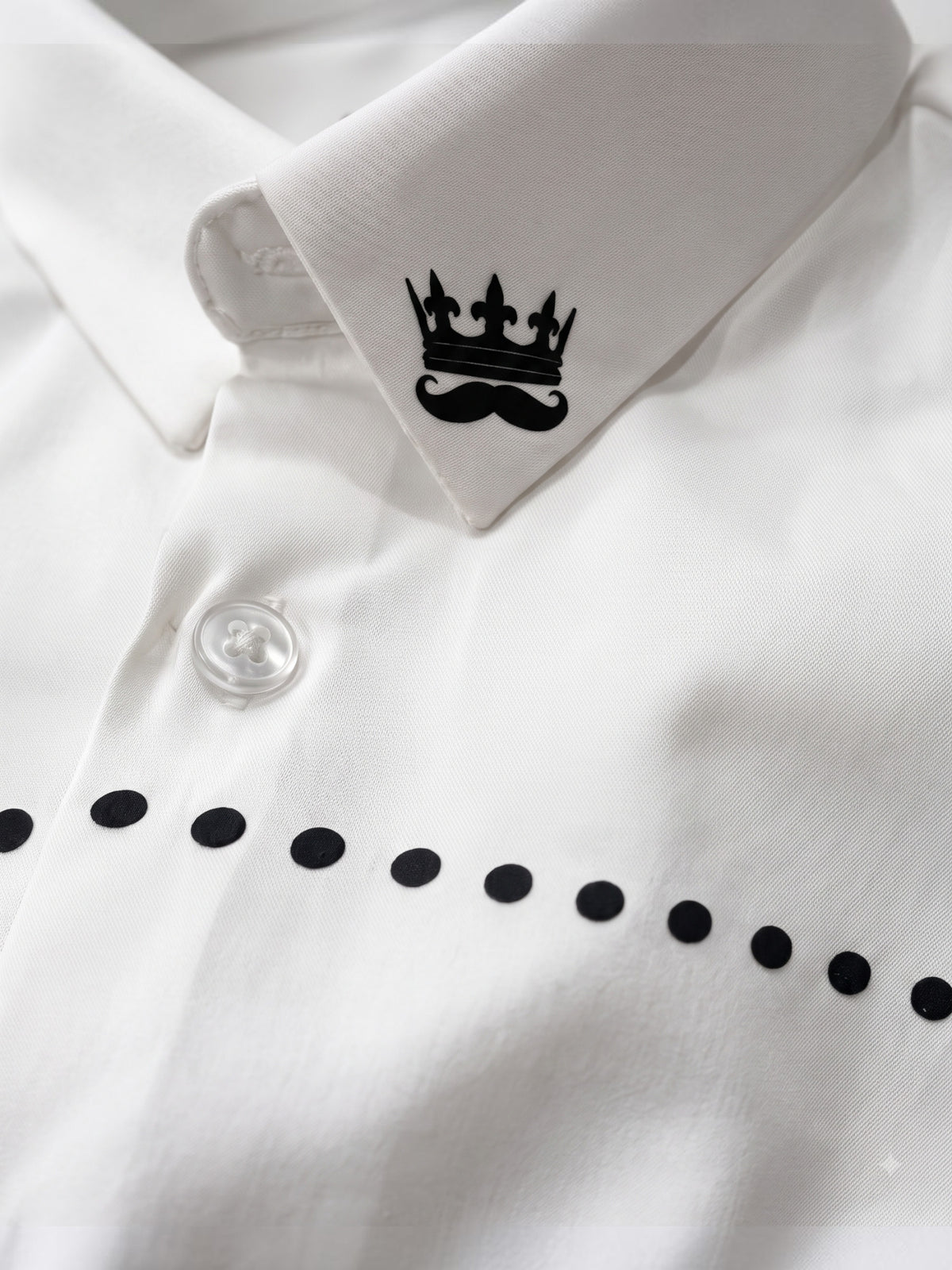 FIRSTLAYER Men's White Polka Satin Shirt | Premium Satin | Regular/Slim Fit | Full Sleeve