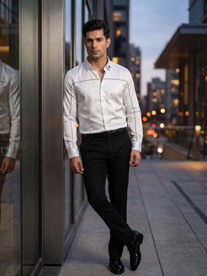 FIRSTLAYER Men's White Polka Satin Shirt | Premium Satin | Regular/Slim Fit | Full Sleeve