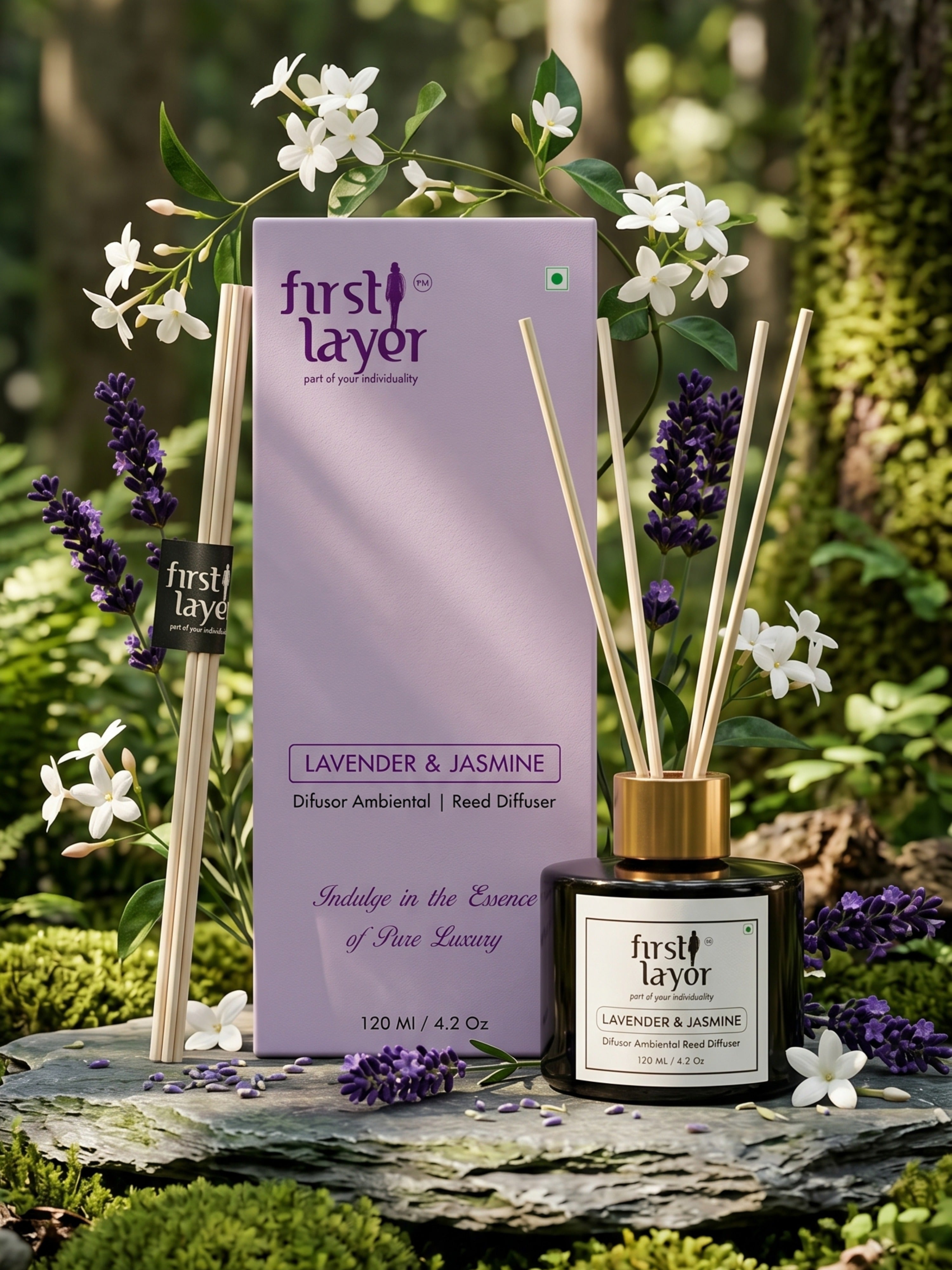 firstLayer Lavender & Jasmine Reed Diffuser | Premium Aromatic Essential Oil Room Fragrance